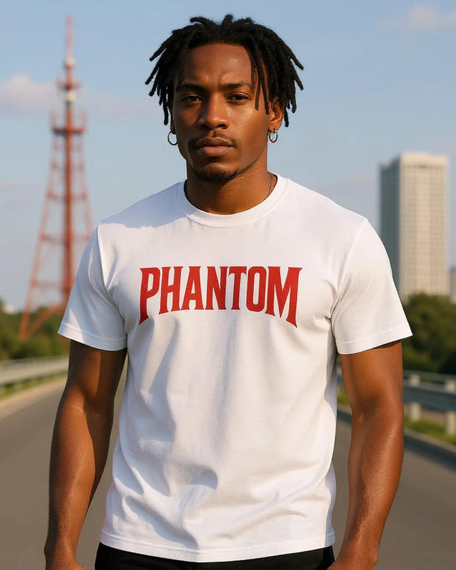 Flat-lay of Phantom music tee with headphones and sheet music