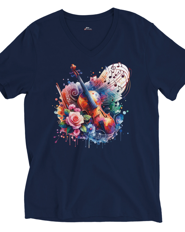 Soft cotton classical music-themed V‑neck shirt