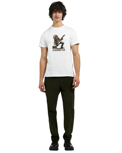 Close-up of high-quality print showing guitar and text design on soft cotton tee
