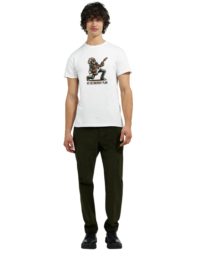 Close-up of high-quality print showing guitar and text design on soft cotton tee
