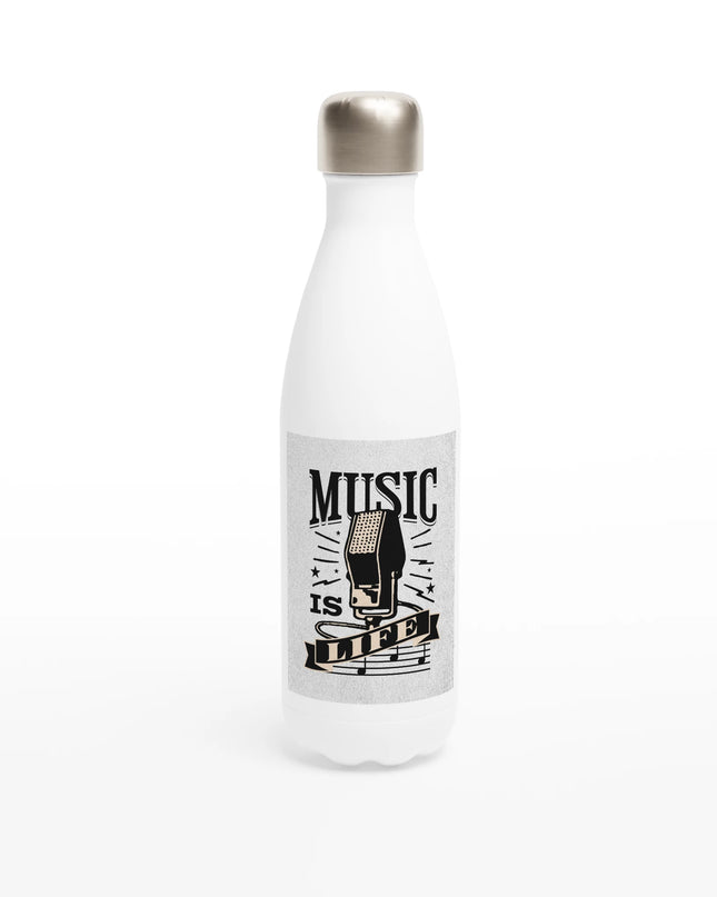 17 oz stainless water bottle printed with ‘Music Is Life’ music slogan
