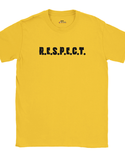 Unisex tee with bold ‘Respect’ music slogan print
