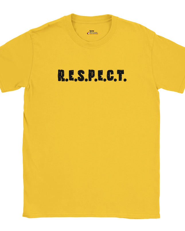 Unisex tee with bold ‘Respect’ music slogan print