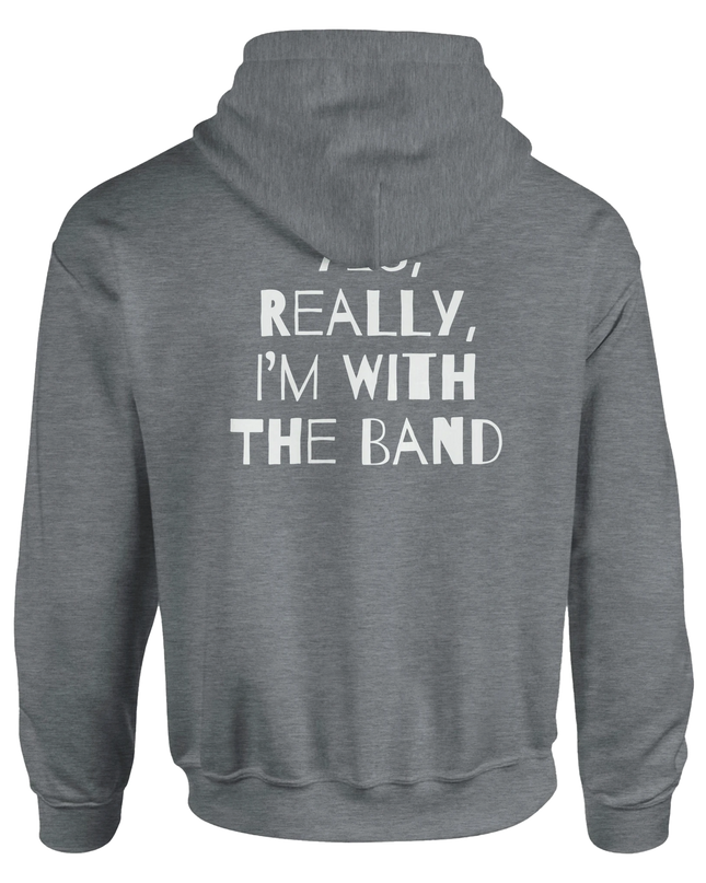 Back view of hoodie showing its relaxed fit and heavy blend fabric texture.
