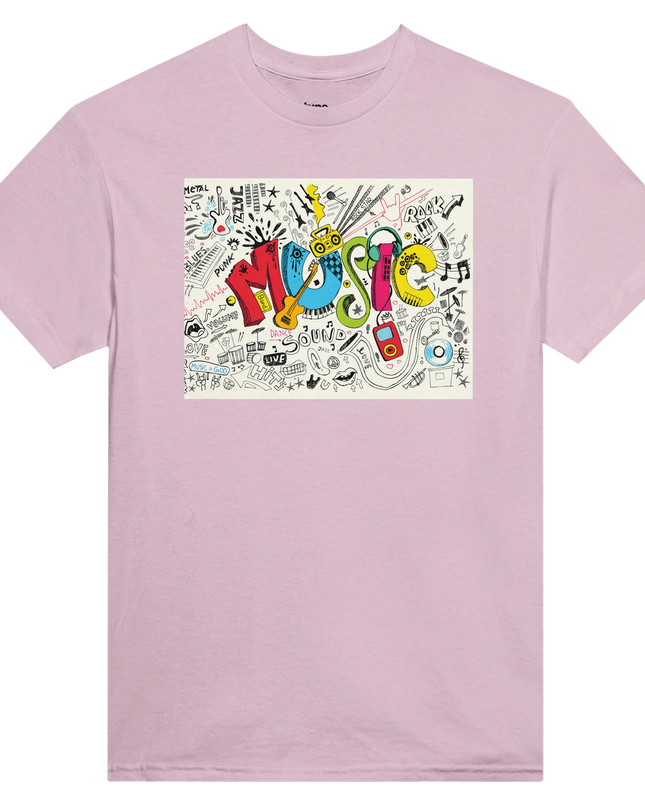 Heavyweight cotton tee with bold multicolor ‘Music’ graphic on front