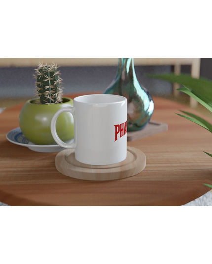 Close-up of fade-resistant ‘Music’ text on ceramic mug