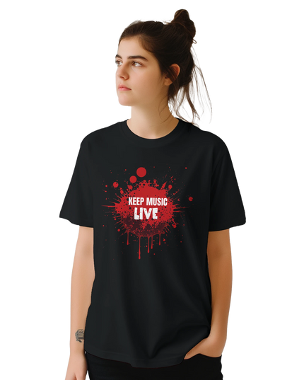 Casual tee with bold live music preservation message