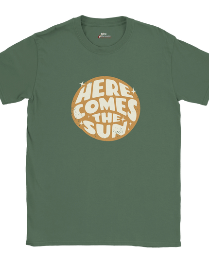 Unisex cotton tee featuring Beatles lyric ‘Here Comes the Sun
