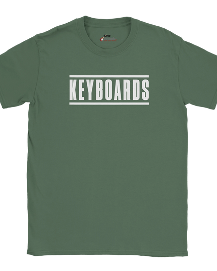 Model wearing keyboard unisex relaxed-fit T‑shirt