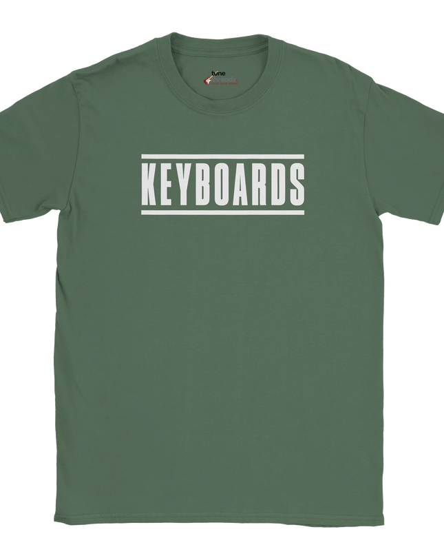 Model wearing keyboard unisex relaxed-fit T‑shirt