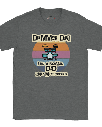 Close-up of typographic design on drummer dad shirt