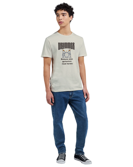 Model wearing drummer quote unisex relaxed-fit tee