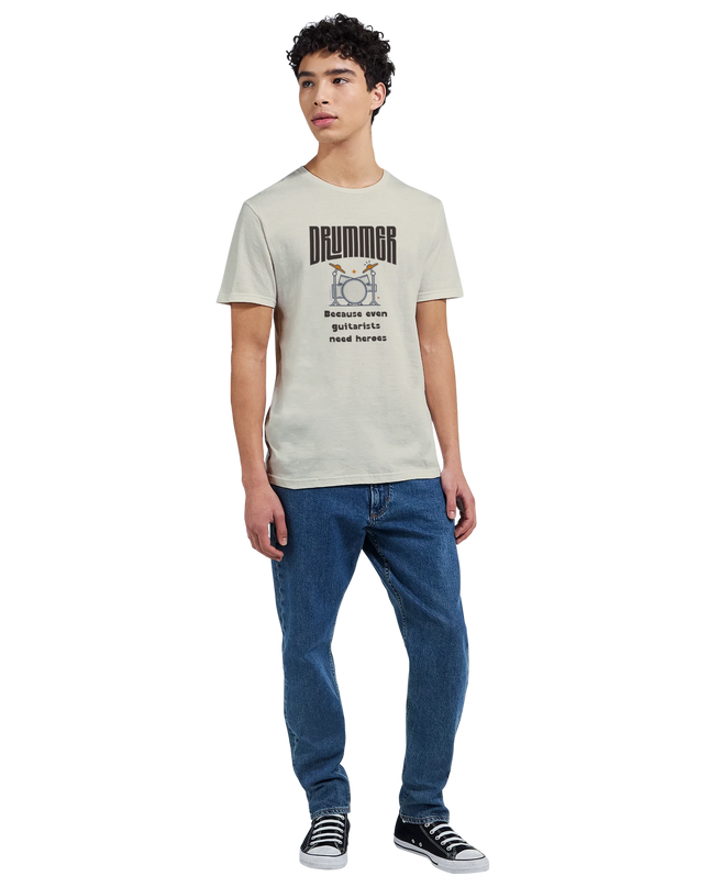 Model wearing drummer quote unisex relaxed-fit tee
