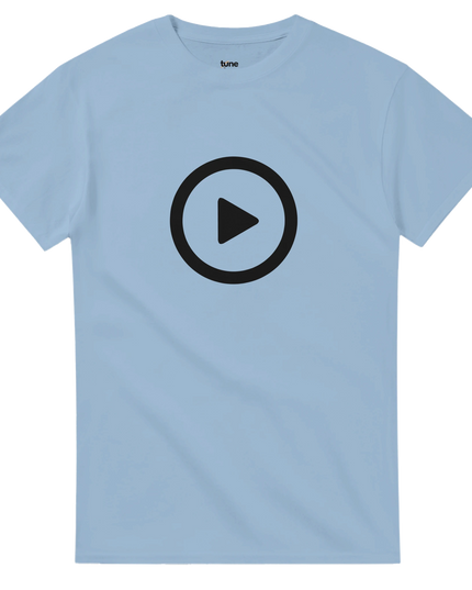 Press Play tee with vintage cassette and play button graphic on heavyweight cotton