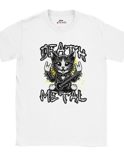 Graphic tee featuring cat metal design on cotton T‑shirt