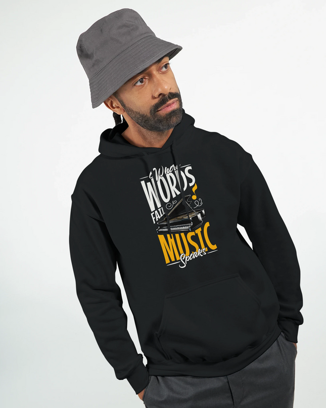 Lifestyle image: hoodie draped over chair with vinyl and headphones