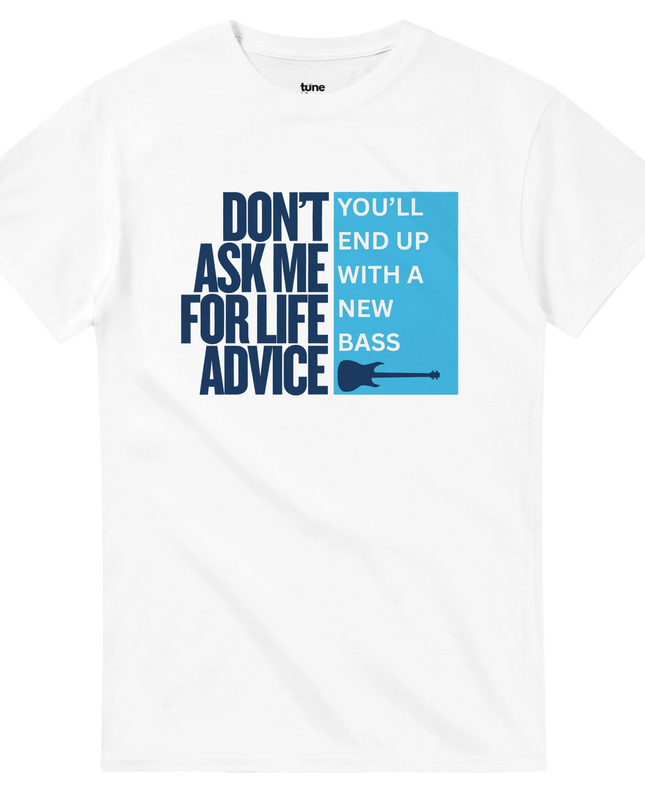 Life Advice Guitar T‑shirt with guitar illustration and advice slogan on heavyweight cotton