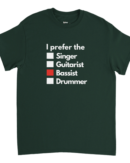 Flat-lay of shirt beside guitar pick, chord chart, and headphones