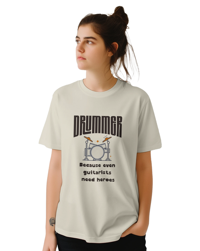 Gift shirt for drummers: Because Even Guitarists Need Heroes graphic