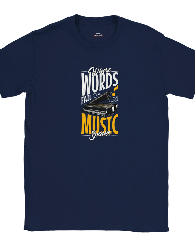 Close-up of music waveform or lyric typography on tee