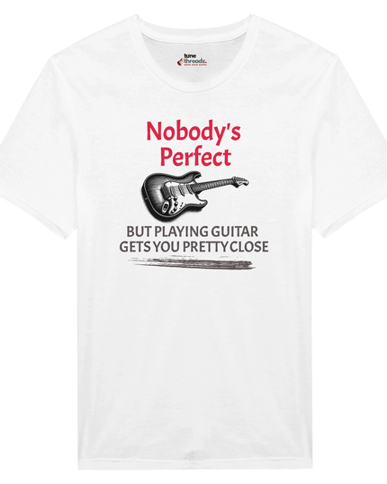 Comfort-fit shirt with guitar humor for musicians