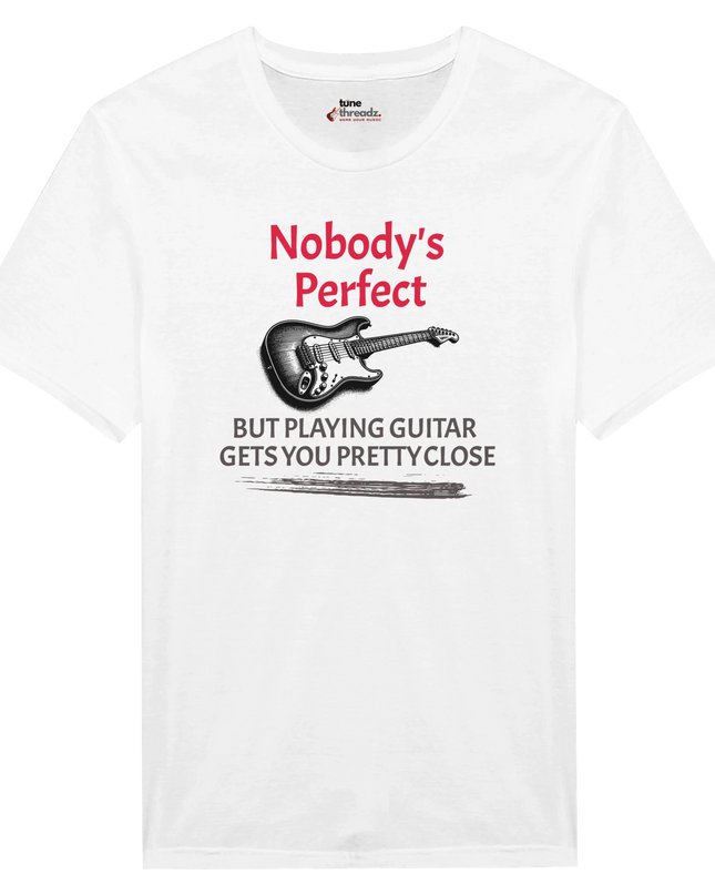 Comfort-fit shirt with guitar humor for musicians