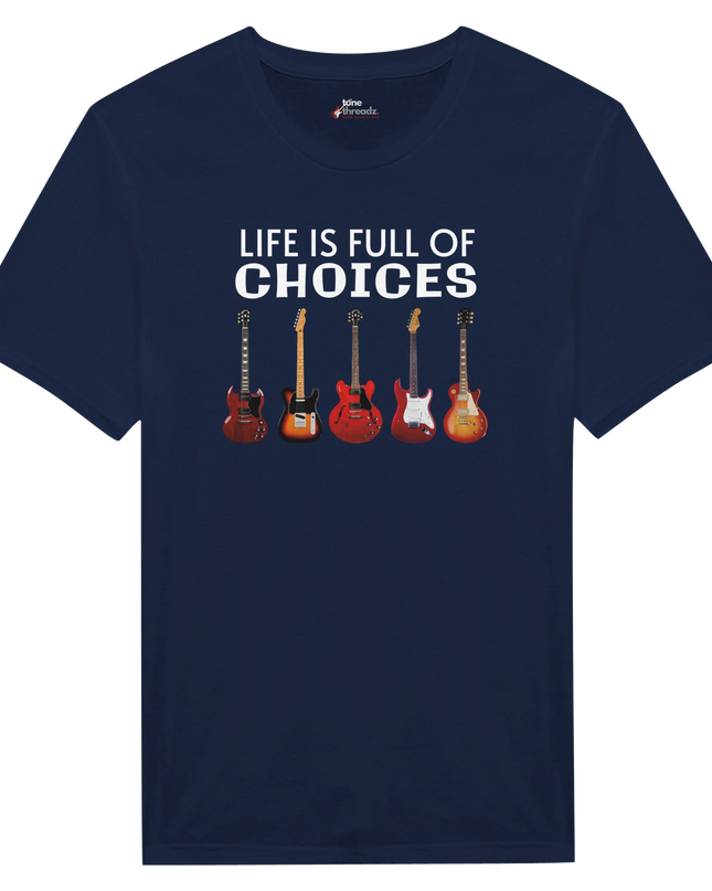 Music fan tee with electric and acoustic guitar graphics