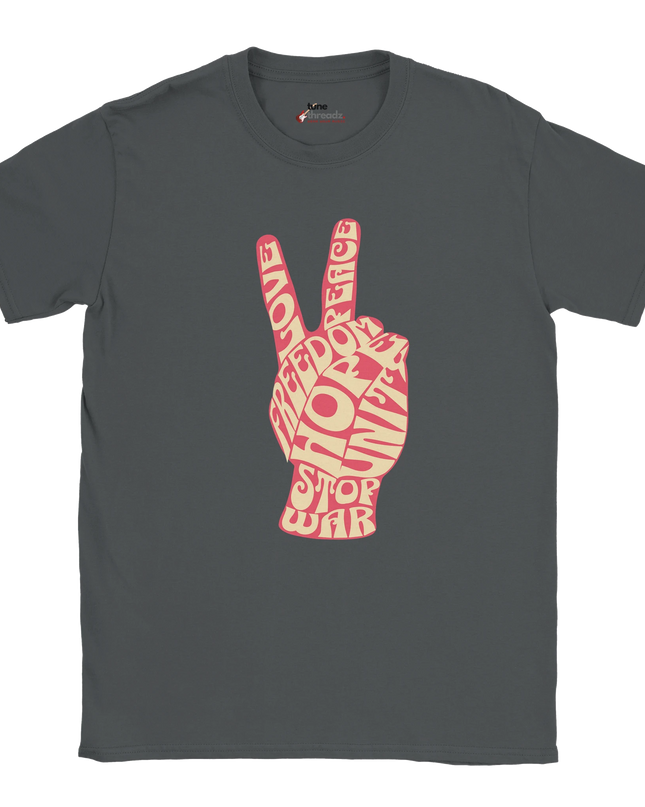 Soft cotton peace sign shirt celebrating 60s retro style