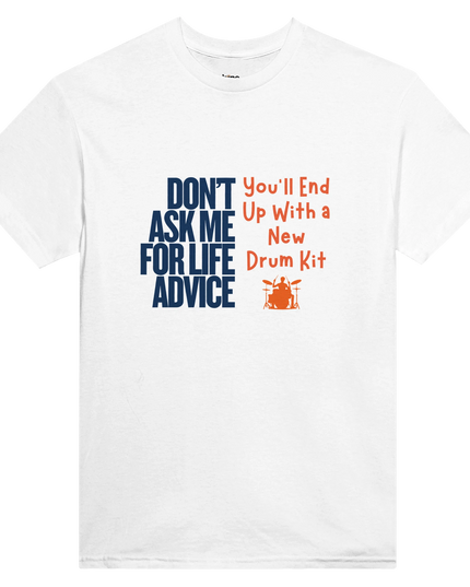 Flat-lay of music advice tees with headphones and vinyl for drummers