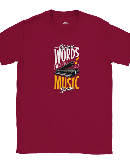 Model wearing relaxed-fit Music Speaks unisex shirt
