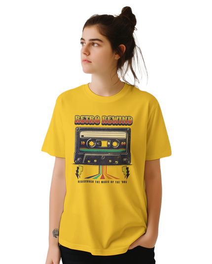 Unisex music-themed shirt with rewind symbol front print