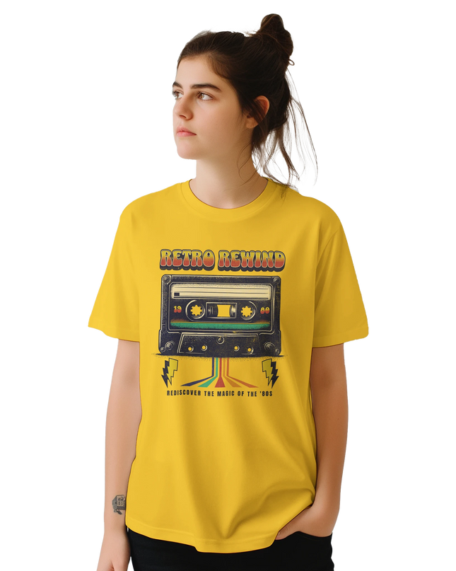 Unisex music-themed shirt with rewind symbol front print
