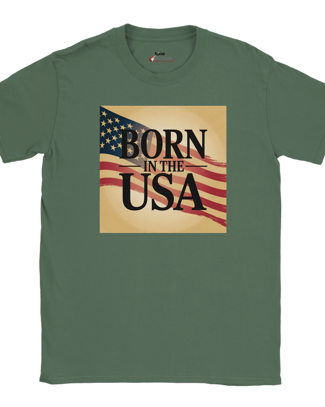 Model wearing relaxed-fit classic Born in the USA tee