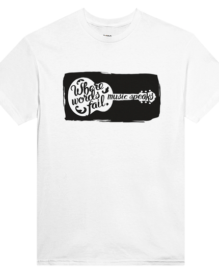 Close-up of taped neck and shoulders with high-stitch lyric graphic detail
