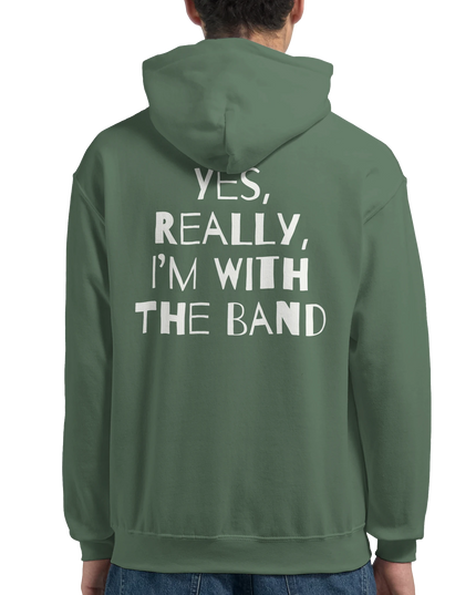Backstage flat-lay: hoodie beside drumsticks and setlist