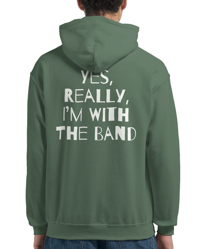Backstage flat-lay: hoodie beside drumsticks and setlist