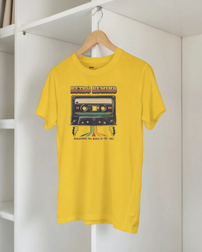 Comfort-fit music shirt celebrating analog cassette era