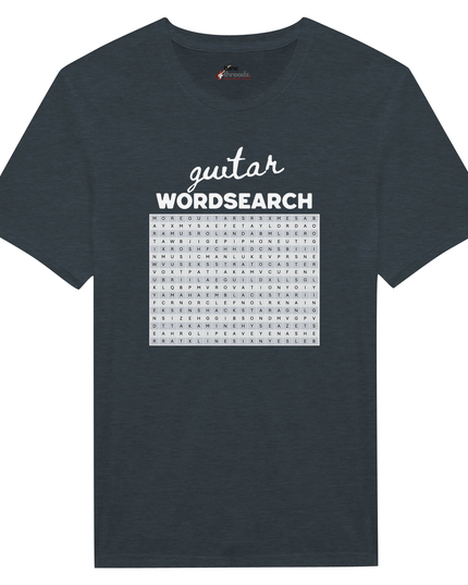 White or black shirt with custom music-themed word search art