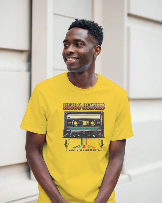 Retro T-shirt with rewind message for throwback music fans