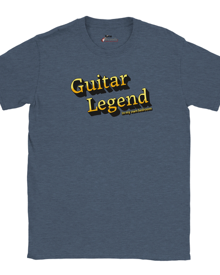 Close‑up of text and font design on guitar legend tee