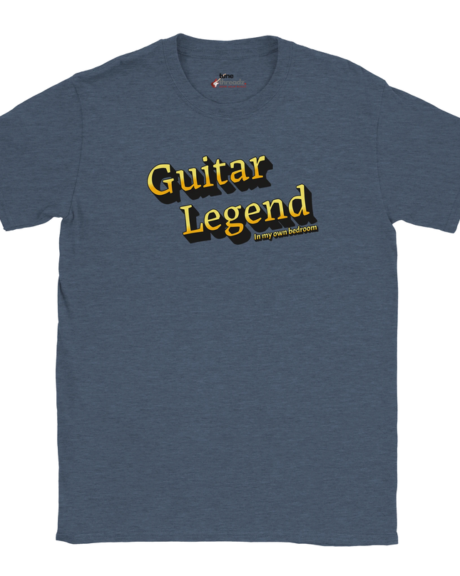Close‑up of text and font design on guitar legend tee