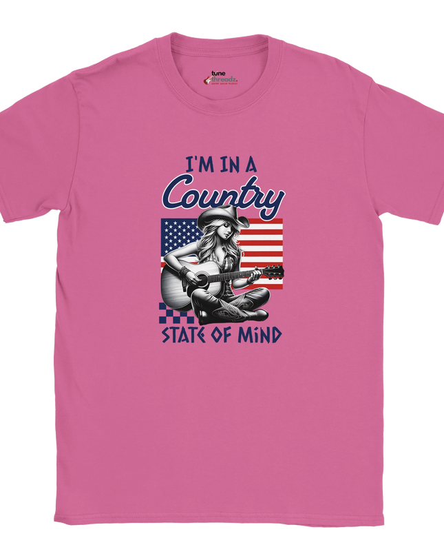 Close-up of typography for ‘Country State of Mind’ on tee