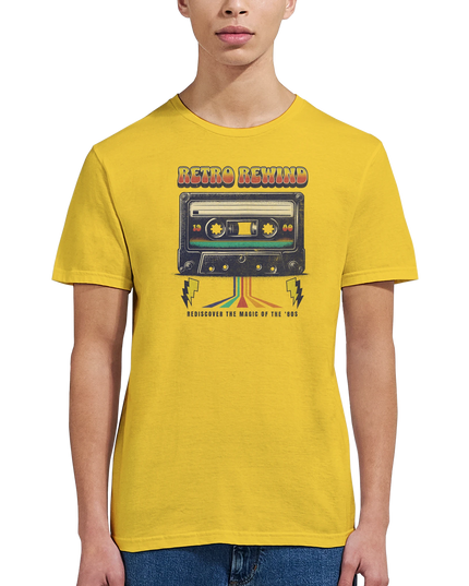 Soft cotton nostalgia music tee with rewind design

