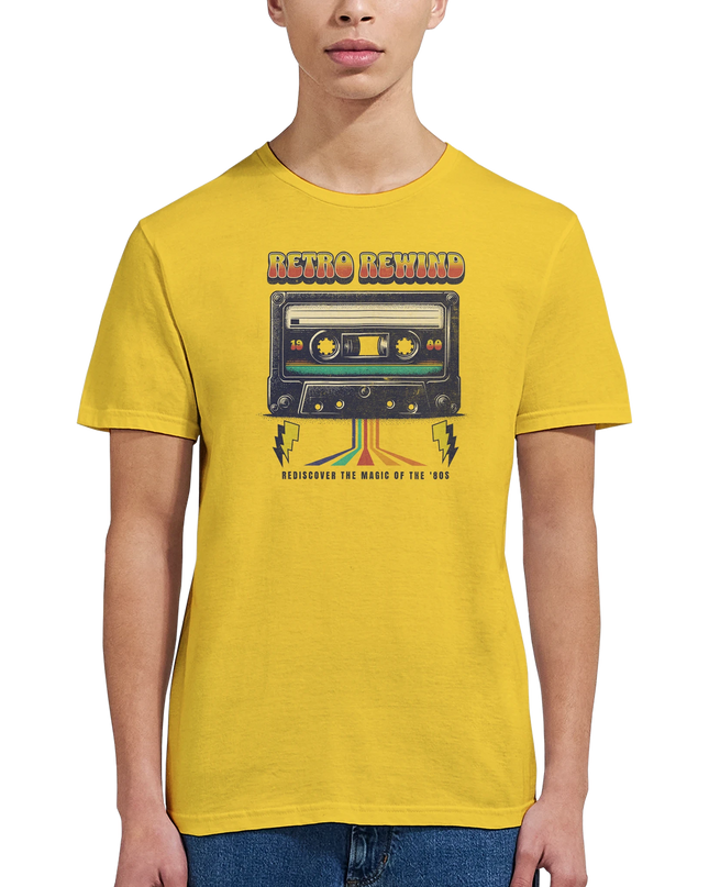 Soft cotton nostalgia music tee with rewind design

