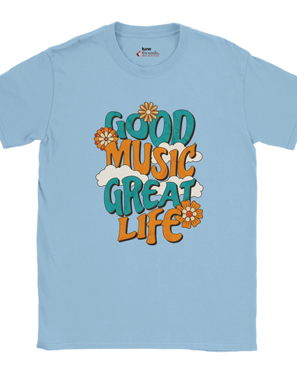 Close-up of inspirational music typography on T‑shirt