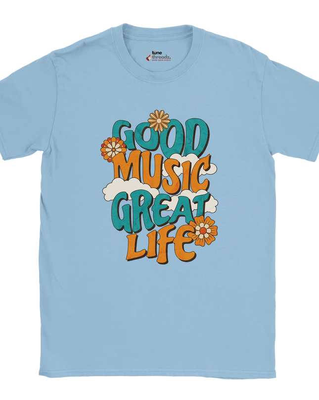 Close-up of inspirational music typography on T‑shirt