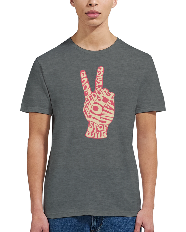 Black peace sign graphic shirt in timeless 60s aesthetic