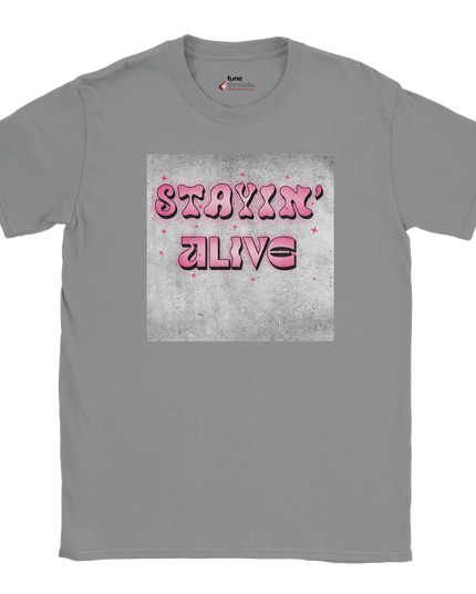 Soft cotton tee featuring Bee Gees iconic song title