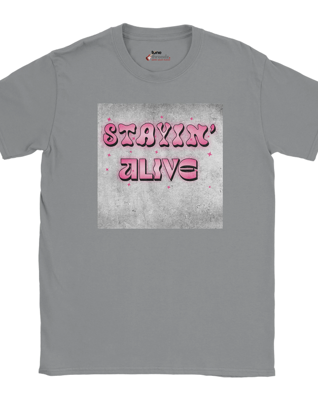 Soft cotton tee featuring Bee Gees iconic song title
