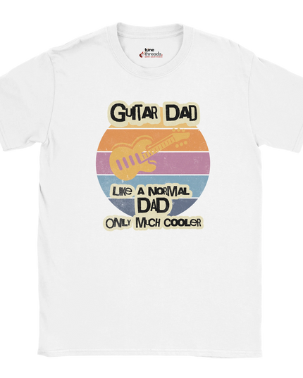 Model wearing guitar dad relaxed‑fit unisex tee